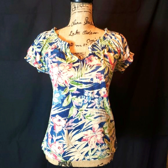 Chaps Tops - Chaps Floral Cotton Peasant Blouse